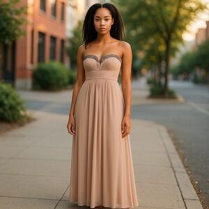 BCBG Max Azria Silk Strapless Evening Gown Bridesmaid Prom Formal  Size 0